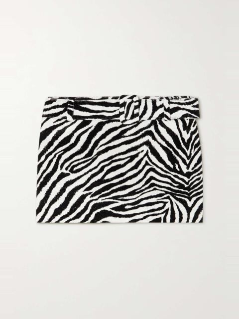 Alessandra Rich Belted zebra-print cotton-velvet mini skirt