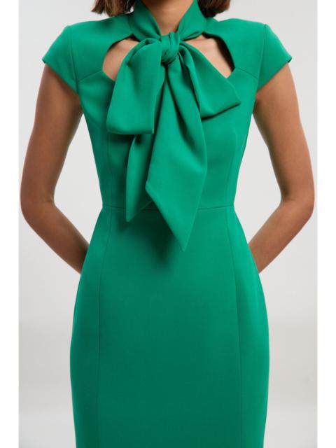 KAREN MILLEN Compact Stretch Bow Tie Neck Tailored Pencil Midi Dress