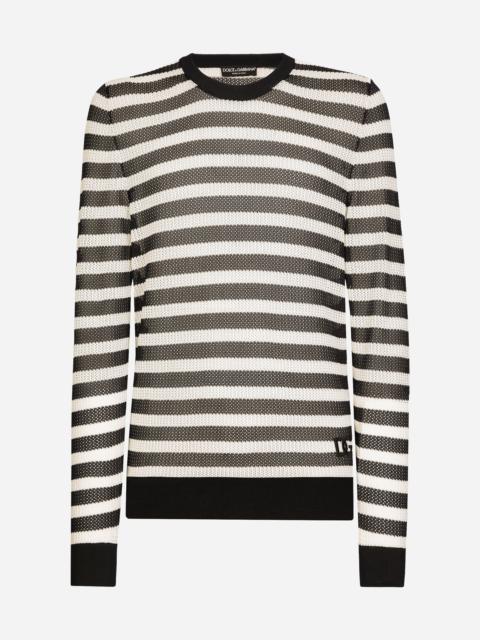 Striped-print round-neck cotton sweater