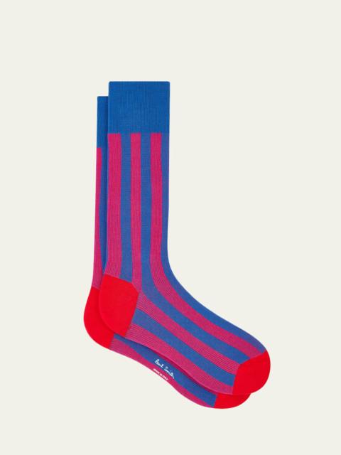 Paul Smith Men's Owen Contrast-Stripe Crew Socks