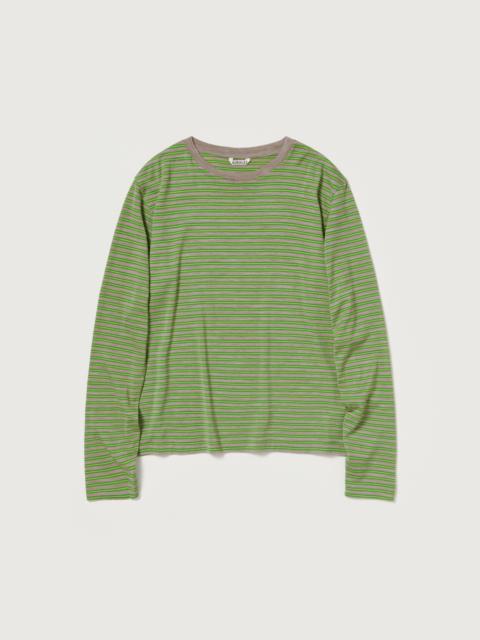AURALEE SOFT SMOOTH WOOL STRIPE JERSEY L/S TEE