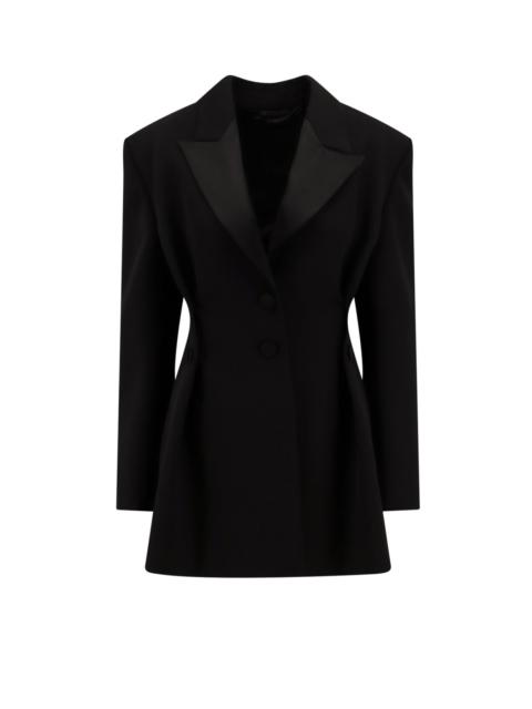 Wool blazer with folds and covered buttons