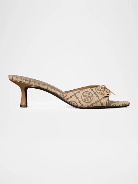 TORY BURCH 55mm T Monogram Canvas Lock Mule Sandals