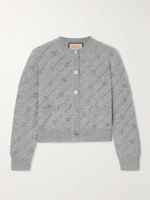 Cropped crystal-embellished cashmere cardigan