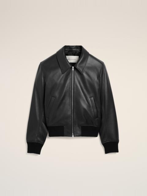 AMI Paris BLACK LAMB LEATHER ZIPPED JACKET