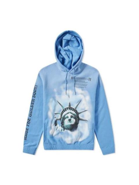 Off-White 자유 면 긴 소매의 떨어져 백색 동상 파란 OMBB034E181920153199