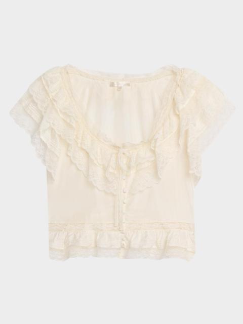 LoveShackFancy Persine Silk Ruffle Top