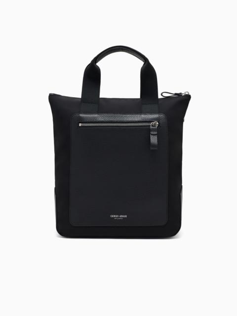 GIORGIO ARMANI SMALL SHOPPER BAG IN RECYCLED NYLON AND PEBBLED LEATHER