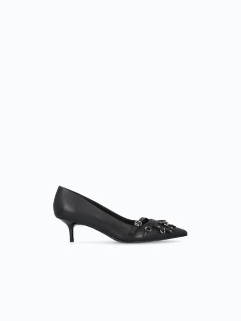 PINKO LEATHER PUMPS WITH STRAPS AND FRINGING