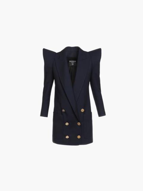 Balmain Long double-breasted navy blue wool blazer