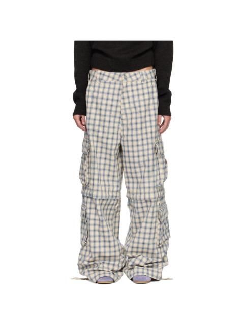 ERL Beige & Blue Zip-Off Plaid Cargo Pants