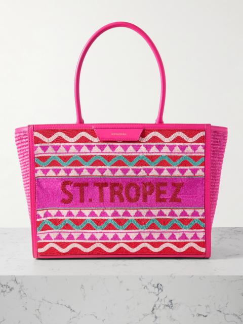 AQUAZZURA St. tropez Beaded Raffia And Leather Tote