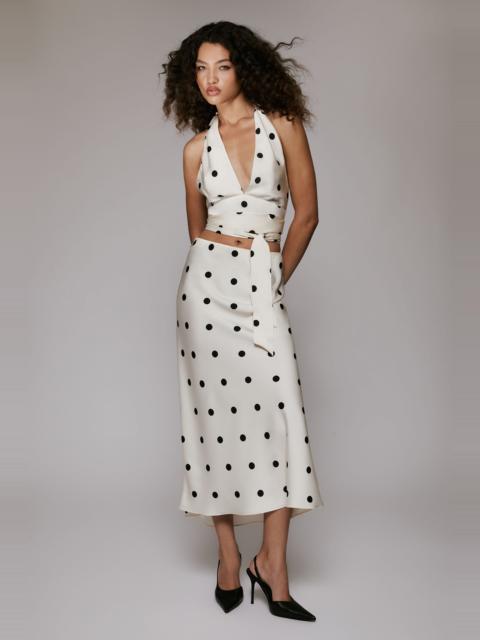 BARDOT Phoebe Satin Midi Skirt In Black Spot