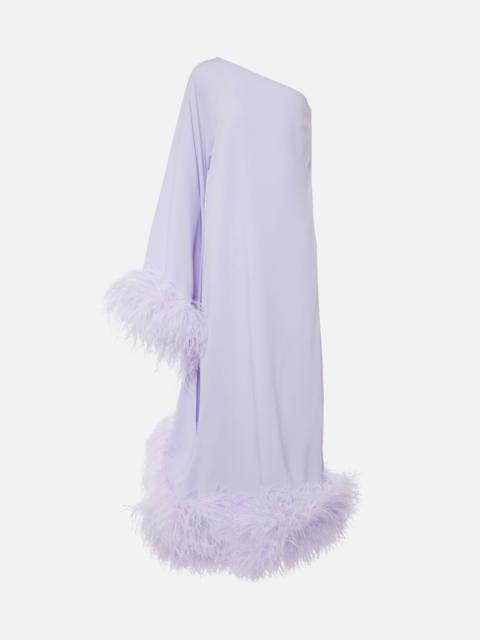 Taller Marmo Balear feather-trimmed one-shoulder crêpe gown