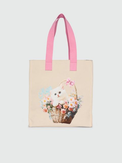 MSGM White canvas tote with print and contrasting handles