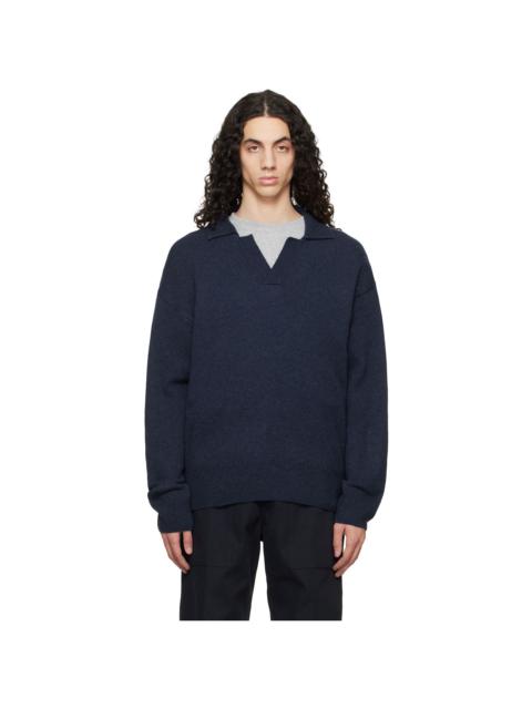 BOSS Navy Johnny-Collar Virgin Wool Polo