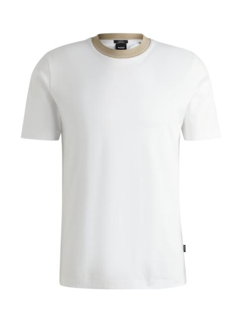 BOSS MERCERIZED-COTTON SLIM-FIT T-SHIRT WITH COLLAR STRIPE