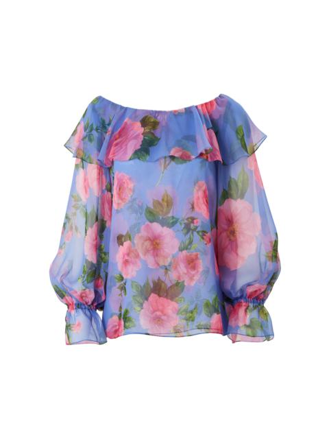 CAROLINA HERRERA Ruffled Floral Silk Chiffon Top multi