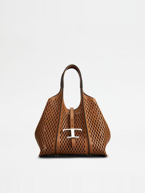 Tod's T TIMELESS SHOPPING BAG IN LEATHER MINI - BROWN