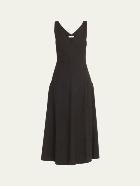 V-Neck Pocketed Sleeveless Midi Dress