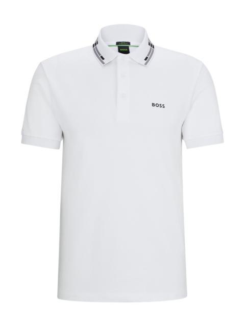 BOSS INTERLOCK-COTTON SLIM-FIT POLO SHIRT WITH COLLAR GRAPHICS
