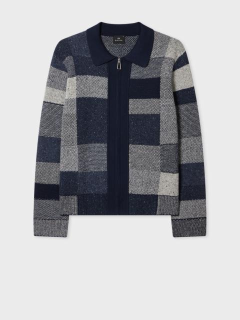 Paul Smith Navy Tonal Patchwork Zip-Through Cardigan
