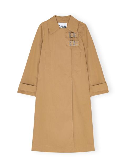 GANNI BEIGE COTTON TWILL BUCKLE COAT