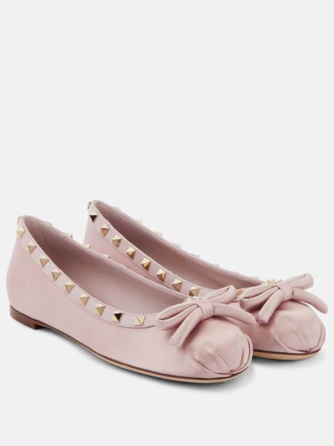 Valentino Rockstud leather-trimmed satin ballet flats