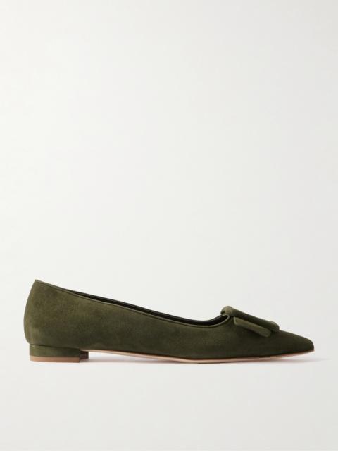 Manolo Blahnik Maysale Buckled Suede Point-toe Flats