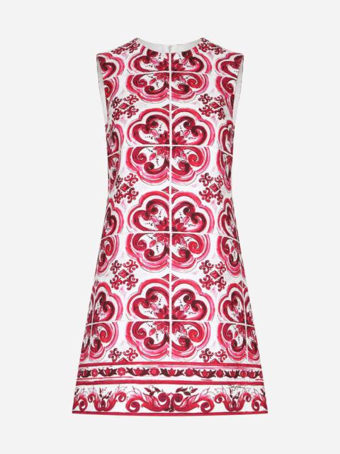 Short Majolica-print brocade dress