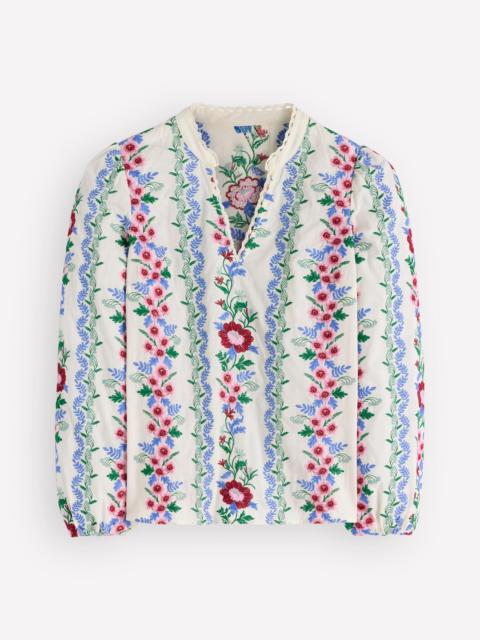 BODEN Embroidered Cotton Popover Top-Floral Embrodiery