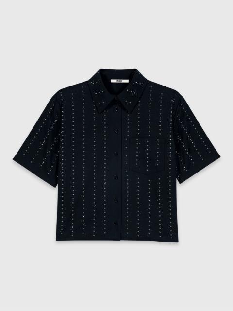 maje Cropped rhinestone cotton shirt