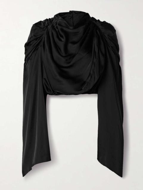 Rick Owens Claudette cropped draped charmeuse top Black