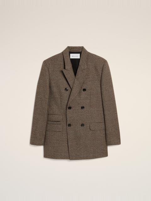 AMI Paris BROWN DOUBLE BREASTED HOUNDSTOOTH WOOL BLAZER