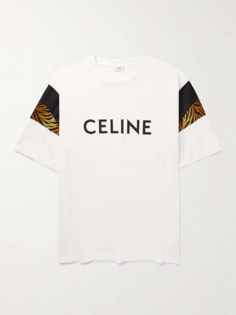 CELINE Logo-Print Mesh-Trimmed Cotton-Jersey T-Shirt