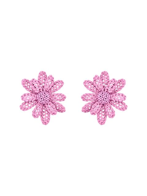 Oscar de la Renta Women's Large Woven Flower Raffia Stud Earrings - Tulip
