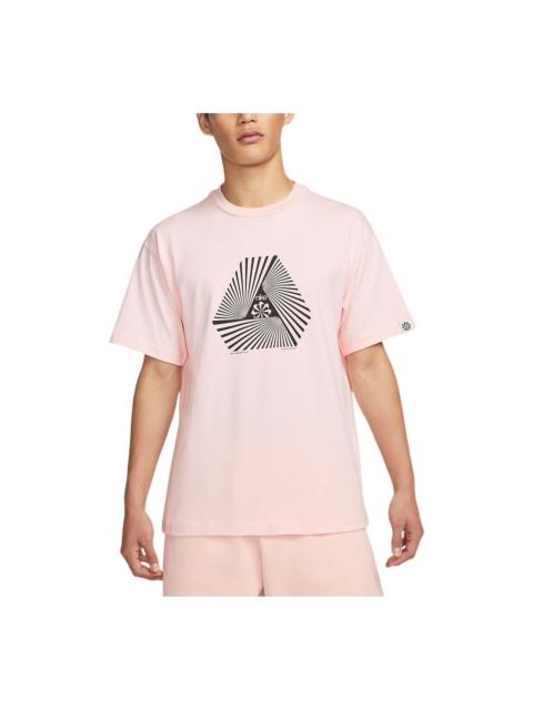 Nike 남자의 나이키 기하학 본 인쇄 둥근 목 Pullover 짧은 소매 분홍색 t-셔츠 DV0679-610