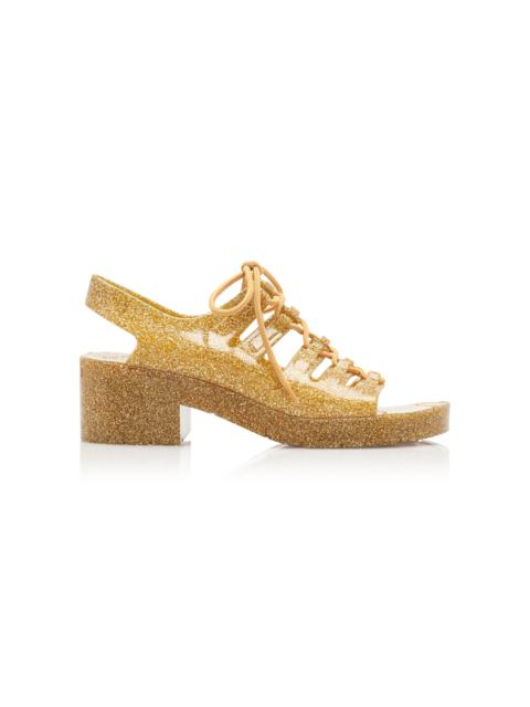 Jelly Lace-Up Pudding Glitter Sandals gold