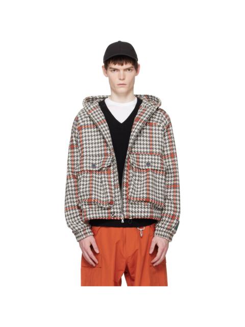 REESE COOPER® Grau & Orange Wool Houndstooth Hooded Cargo Jacket