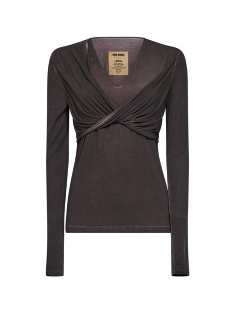 UMA WANG Brown stretch jersey Twisted T-shirt