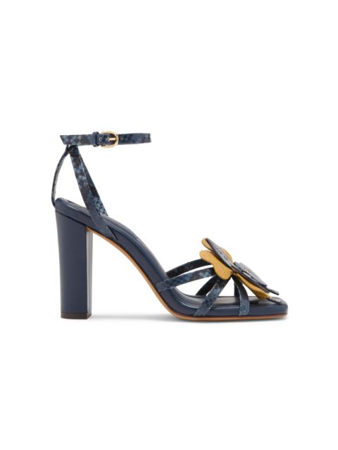 Adora Flower-Detailed Python-Effect Leather Sandals blue