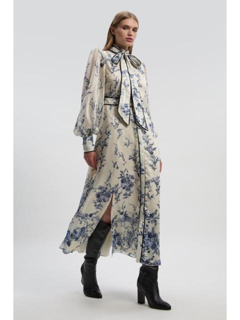 KAREN MILLEN Floral Print Tie Neck Woven Balloon Sleeve Midaxi Dress