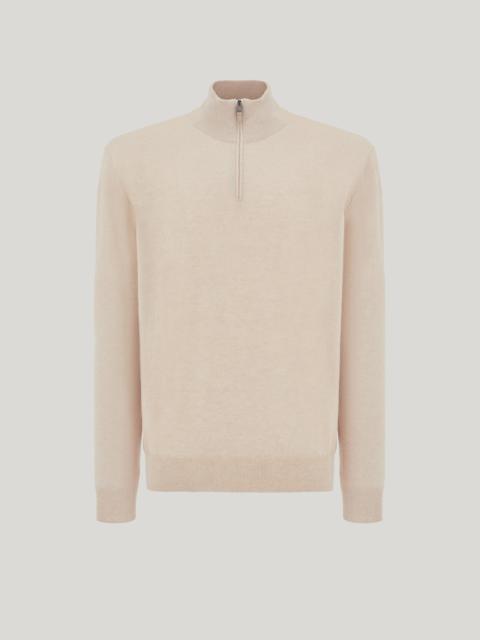 Canali BEIGE CASHMERE ZIPPERED MOCK NECK SWEATER