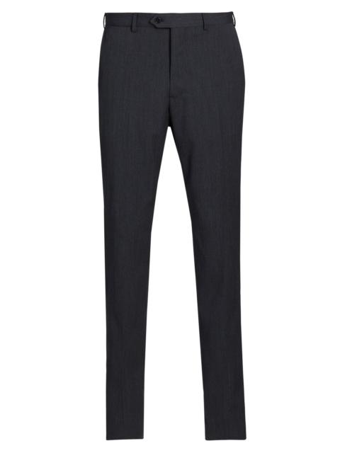 EMPORIO ARMANI Men's Flat Front Wool Trousers - Grey