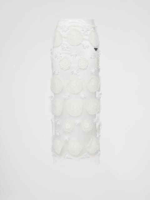 Embroidered duchesse maxi-skirt