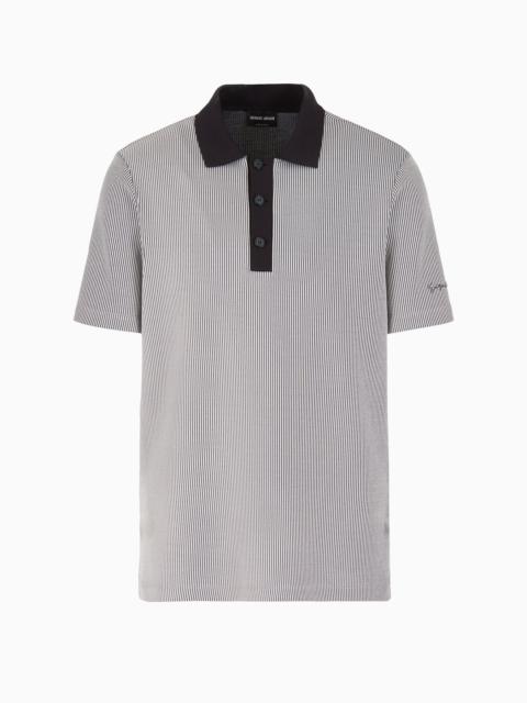 GIORGIO ARMANI Striped viscose and cotton jacquard polo shirt