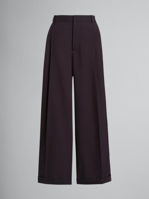 Marni BROWN TROPICAL WOOL PALAZZO PANTS