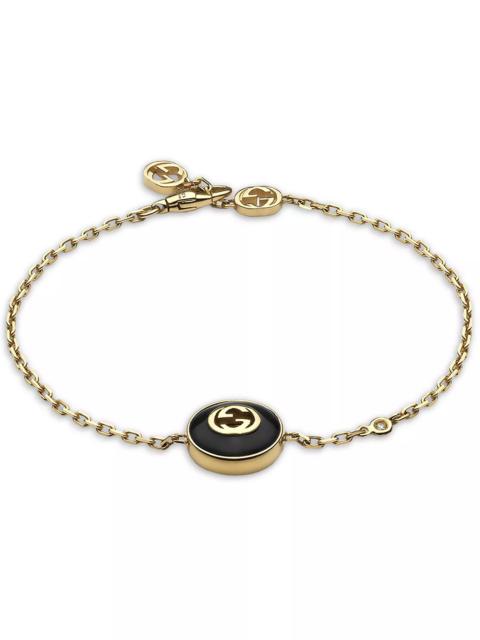 18K Yellow Gold Interlocking Onyx & Diamond Accent Logo Bracelet