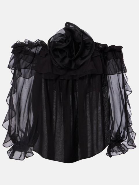 CAROLINA HERRERA Floral-appliqué silk tulle top