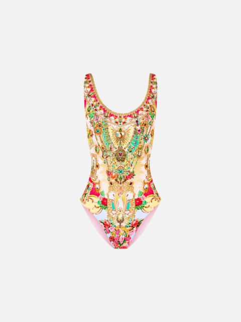 CAMILLA WIDE STRAP ROUND NECK ONE PIECE W LOW BACK PAINTED PRAYERS
